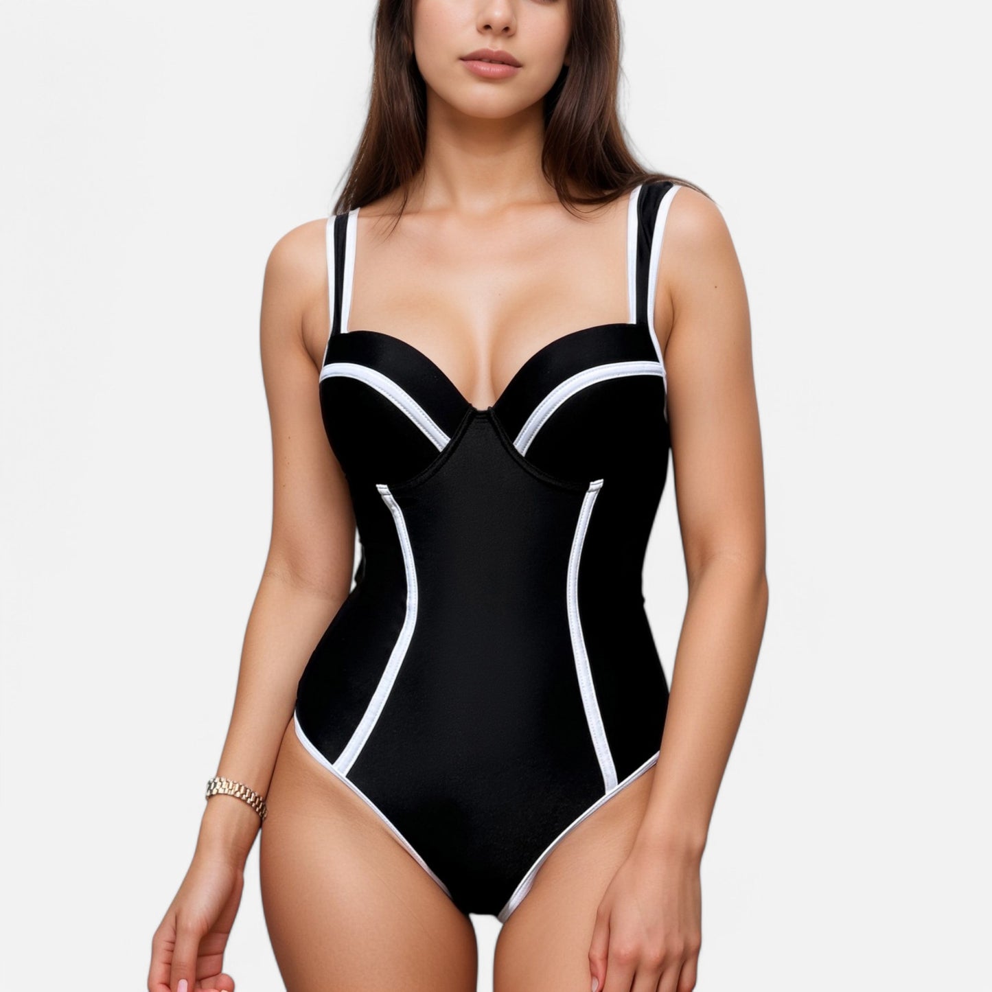 Swim Women's One Piece Swimsuit with Colorblock Piping and Molded Underwire Cups