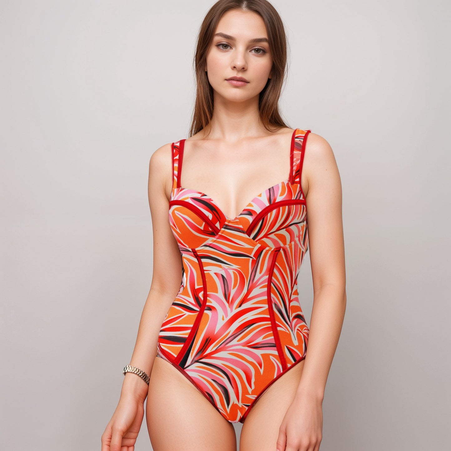 Swim Women's One Piece Swimsuit with Colorblock Piping and Molded Underwire Cups