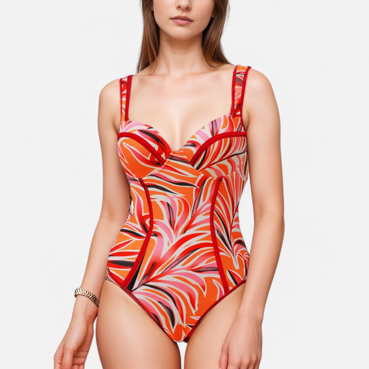 Swim Women's One Piece Swimsuit with Colorblock Piping and Molded Underwire Cups