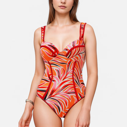 Swim Women's One Piece Swimsuit with Colorblock Piping and Molded Underwire Cups