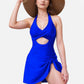 Swim Women's One Piece Halter Swimsuit with Front Cutout and Attached Wrap Skirt Detail