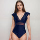 Swim Women's One Piece Swimsuit with Mesh Waist Detail and Flutter Shoulder Straps