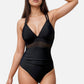 Swim Women's Mesh Panel One Piece Swimsuit with Double Spaghetti Straps and Flattering Ruched Waist