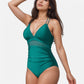 Swim Women's Mesh Panel One Piece Swimsuit with Double Spaghetti Straps and Flattering Ruched Waist