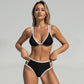 Swim Women's High Waist Bikini Set with Double Strap Triangle Top and Side Ring Strap Bottoms
