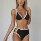 Swim Women's High Waist Bikini Set with Double Strap Triangle Top and Side Ring Strap Bottoms