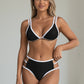 Swim Women's High Waist Bikini Set with Double Strap Triangle Top and Side Ring Strap Bottoms