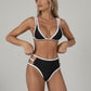 Swim Women's High Waist Bikini Set with Double Strap Triangle Top and Side Ring Strap Bottoms