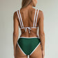 Swim Women's High Waist Bikini Set with Double Strap Triangle Top and Side Ring Strap Bottoms