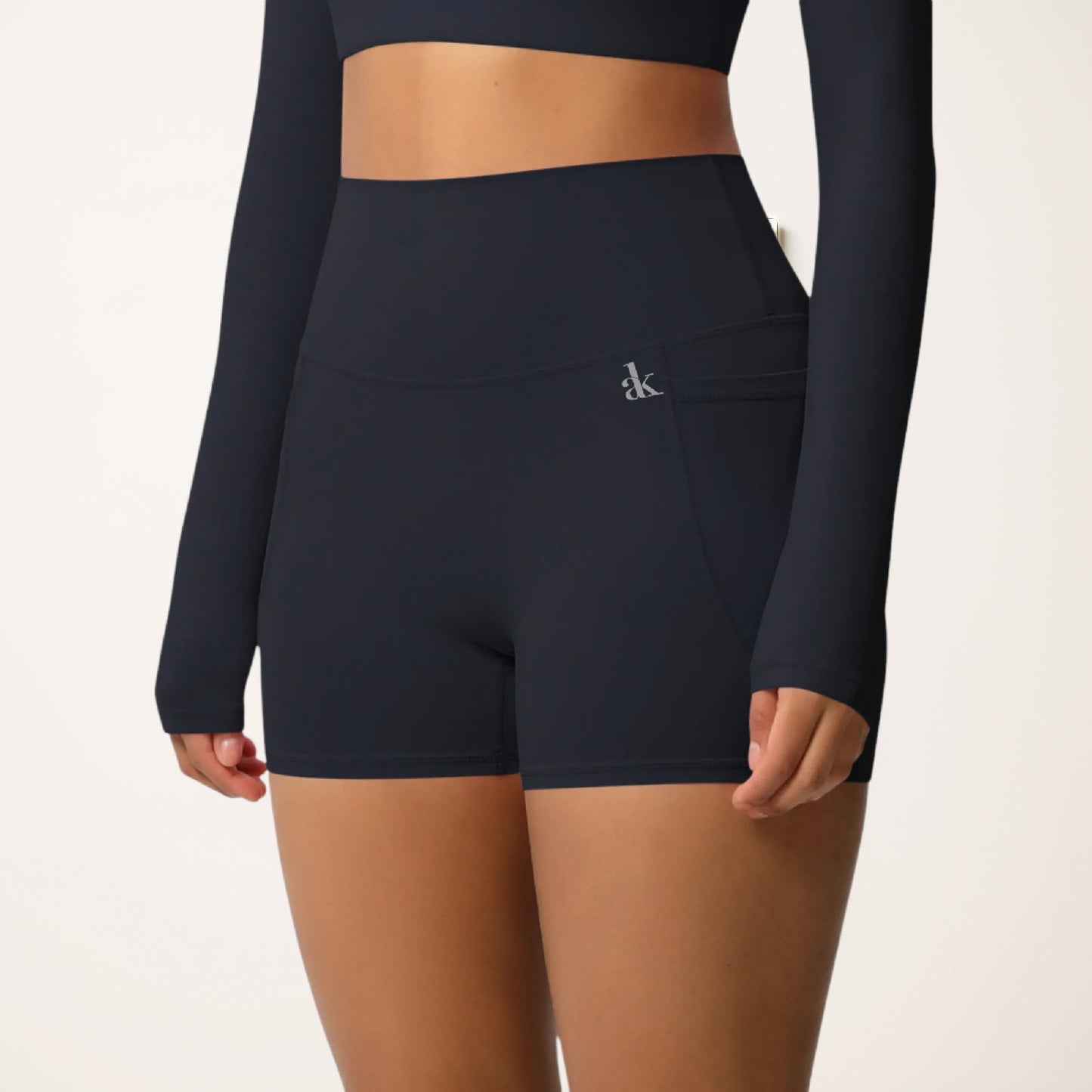 High Waist Active Shorts with Stretch Compression Fit Seamless Construction and Side Pocket Detail