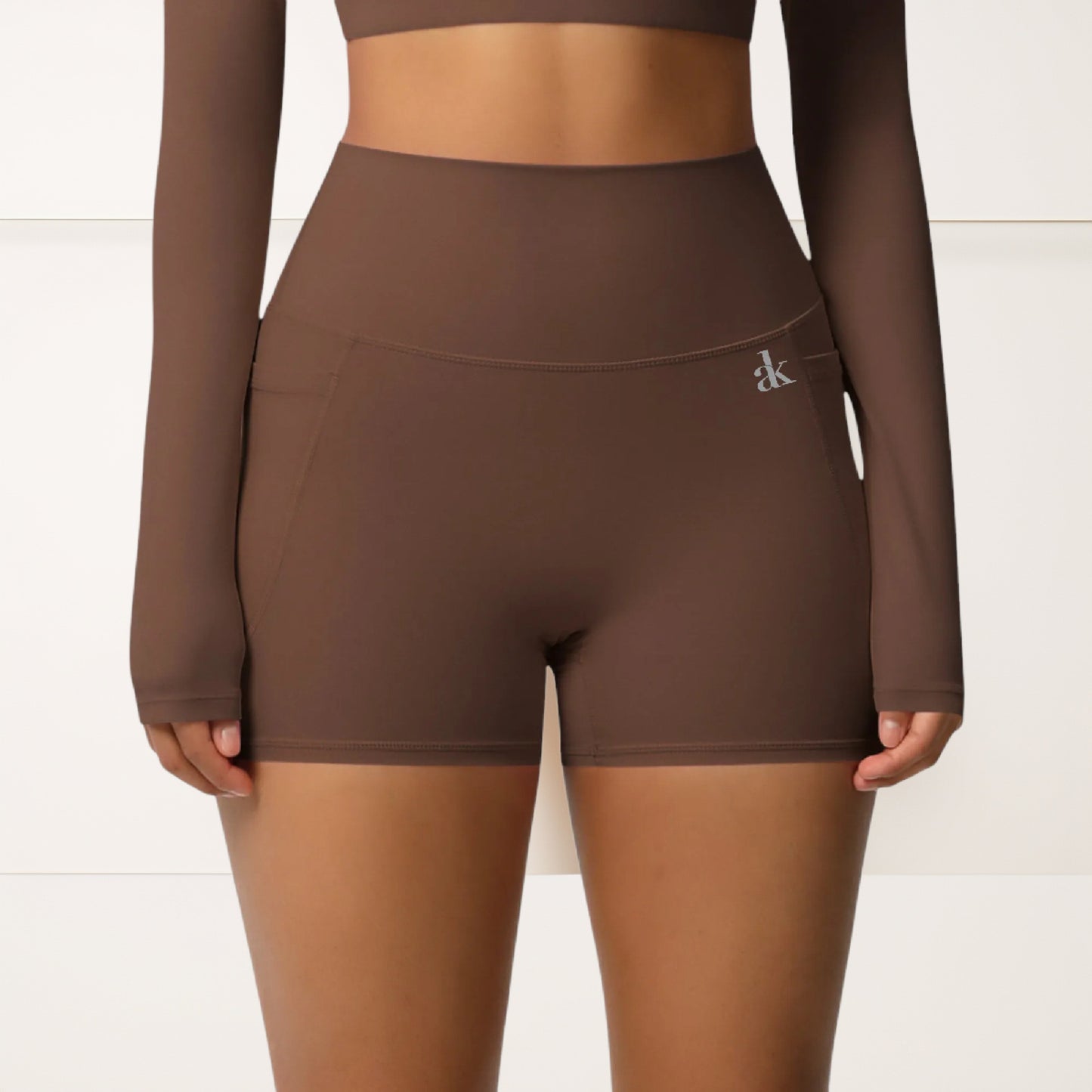 High Waist Active Shorts with Stretch Compression Fit Seamless Construction and Side Pocket Detail