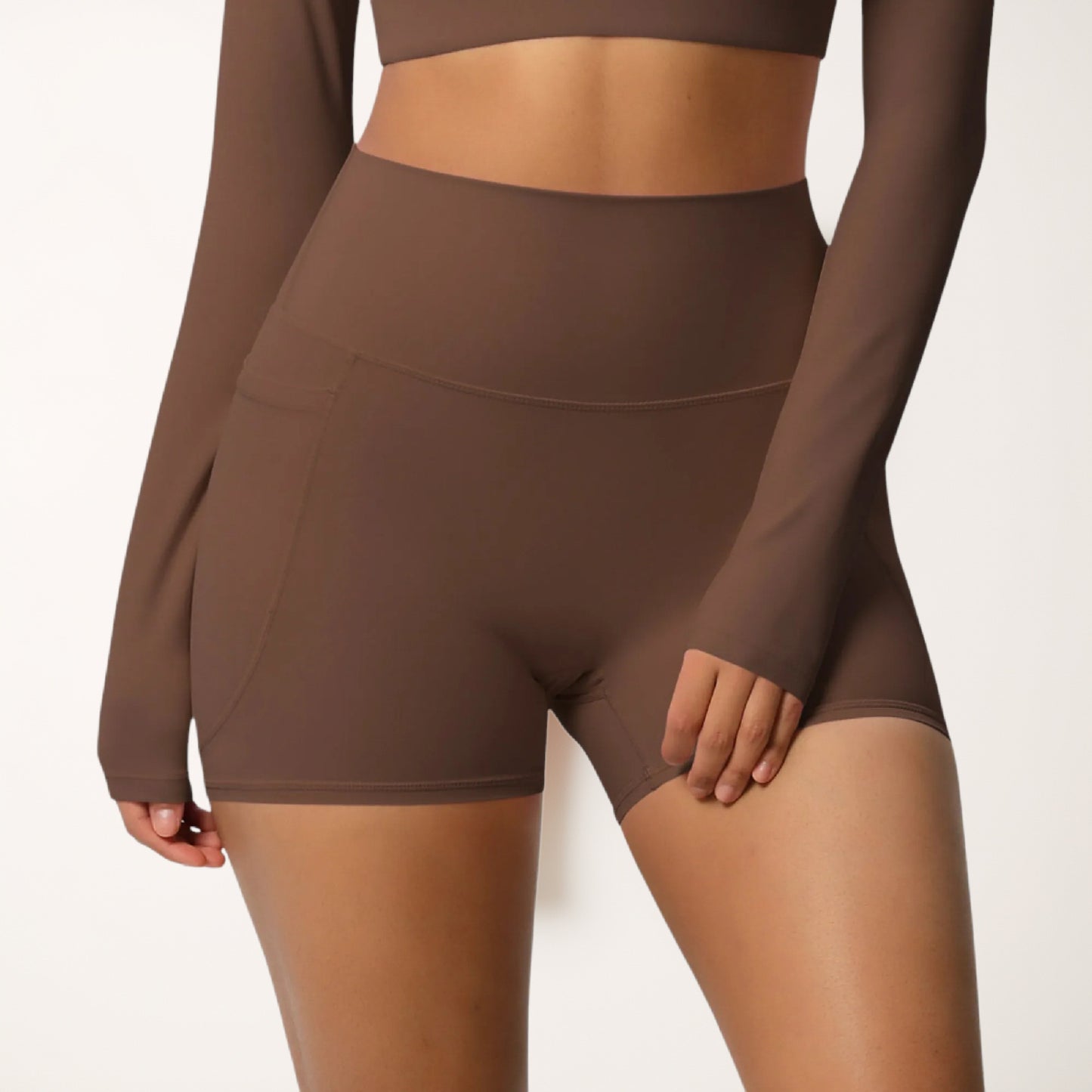 High Waist Active Shorts with Stretch Compression Fit Seamless Construction and Side Pocket Detail