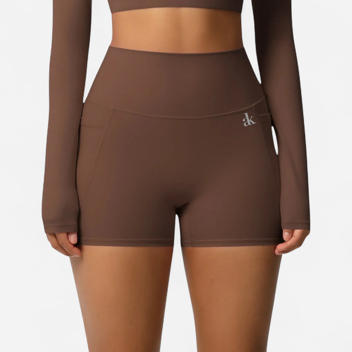 High Waist Active Shorts with Stretch Compression Fit Seamless Construction and Side Pocket Detail