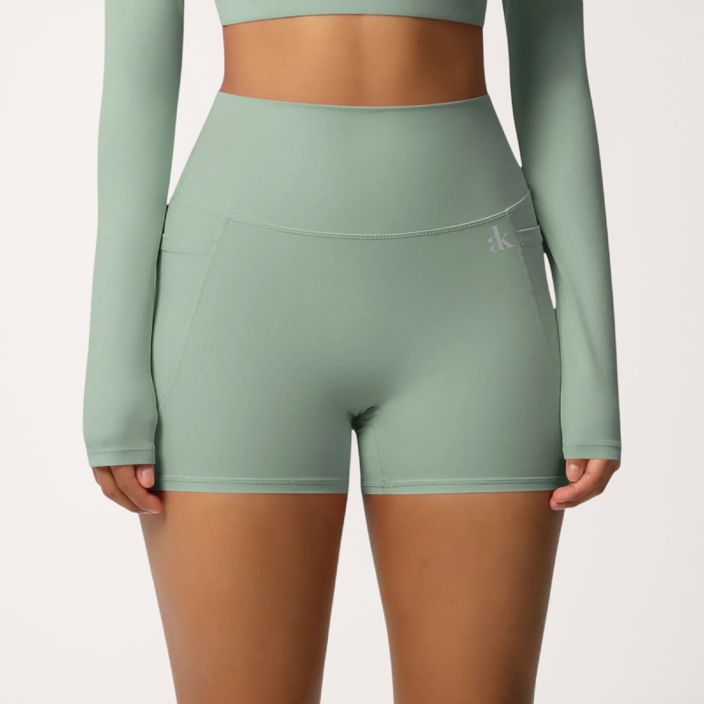 High Waist Active Shorts with Stretch Compression Fit Seamless Construction and Side Pocket Detail