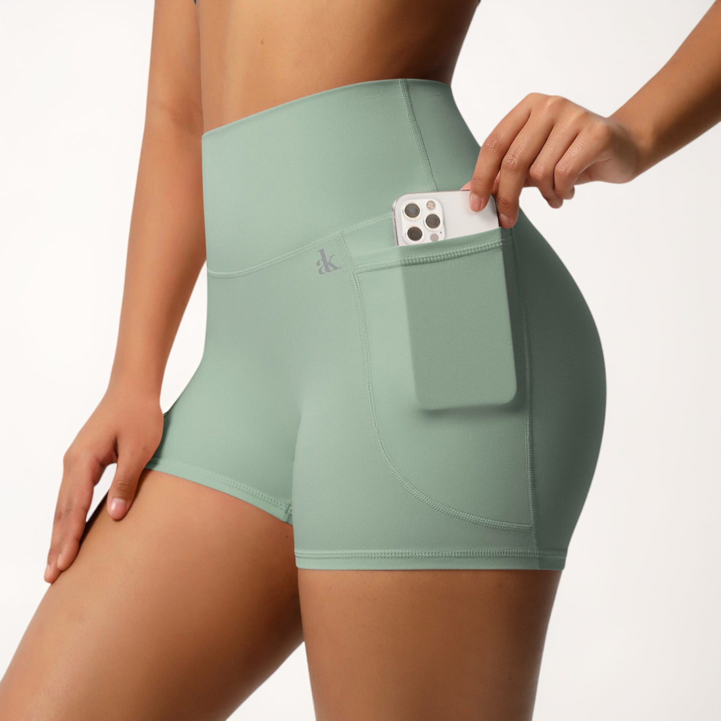 High Waist Active Shorts with Stretch Compression Fit Seamless Construction and Side Pocket Detail