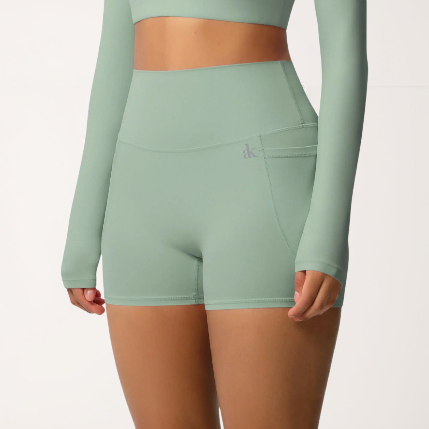 High Waist Active Shorts with Stretch Compression Fit Seamless Construction and Side Pocket Detail