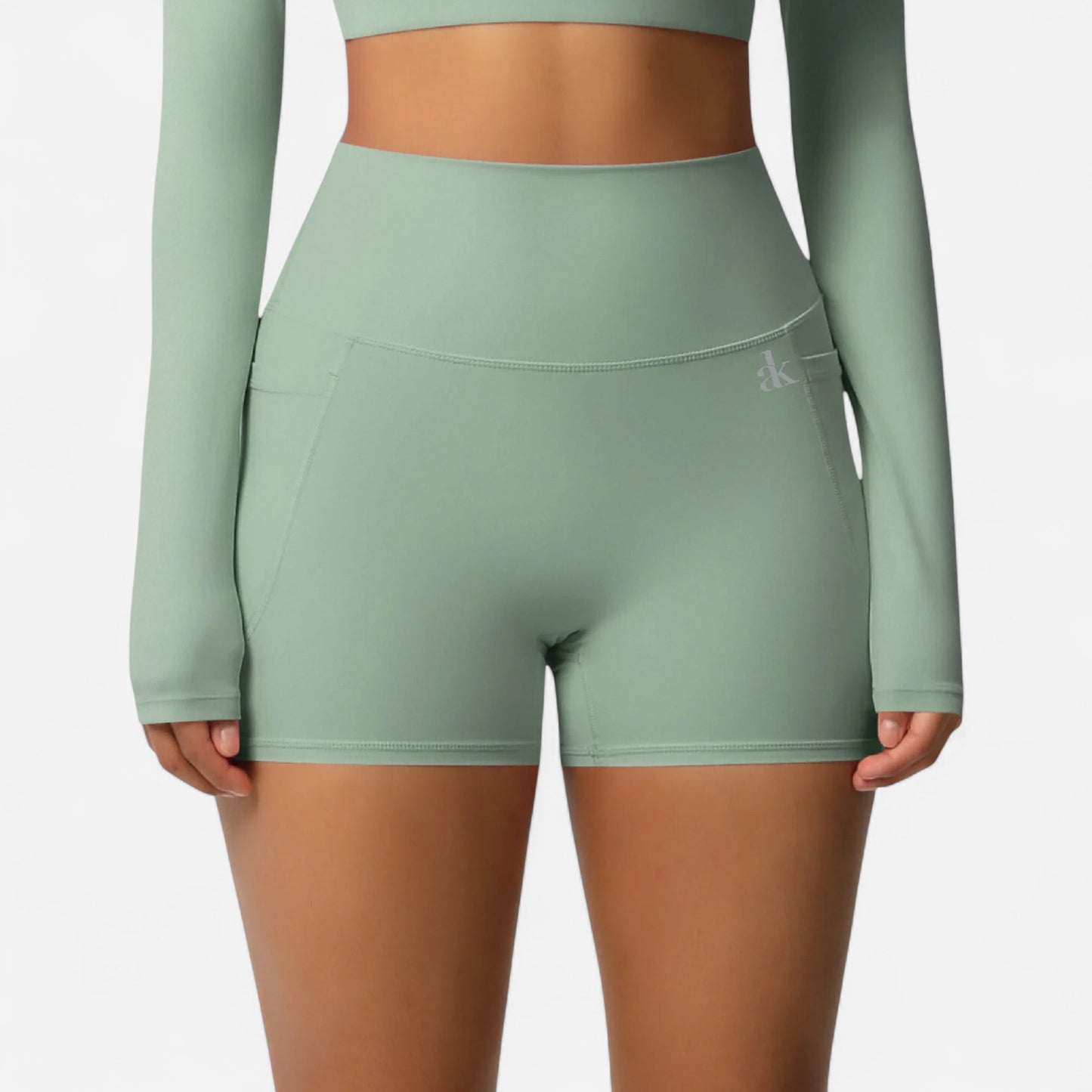 High Waist Active Shorts with Stretch Compression Fit Seamless Construction and Side Pocket Detail