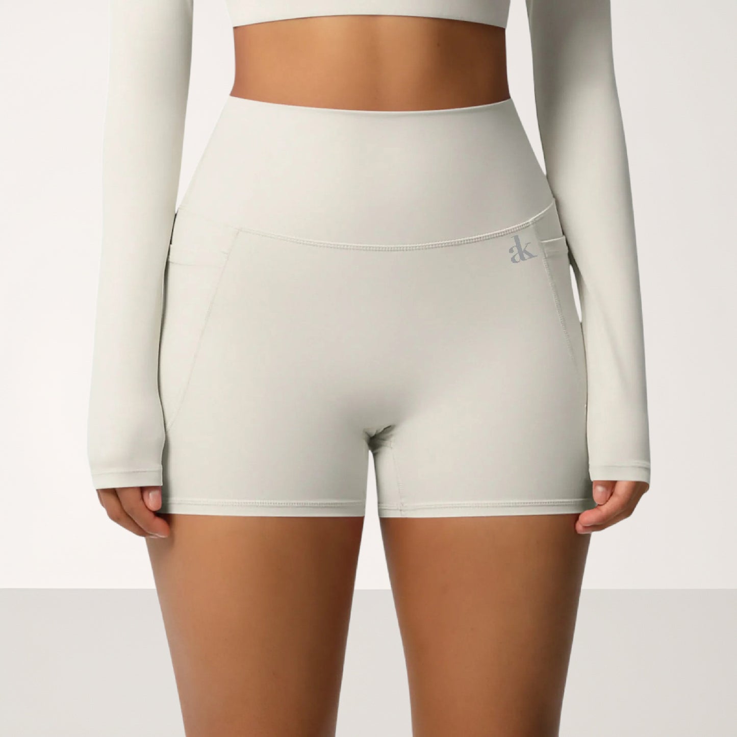 High Waist Active Shorts with Stretch Compression Fit Seamless Construction and Side Pocket Detail