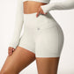 High Waist Active Shorts with Stretch Compression Fit Seamless Construction and Side Pocket Detail