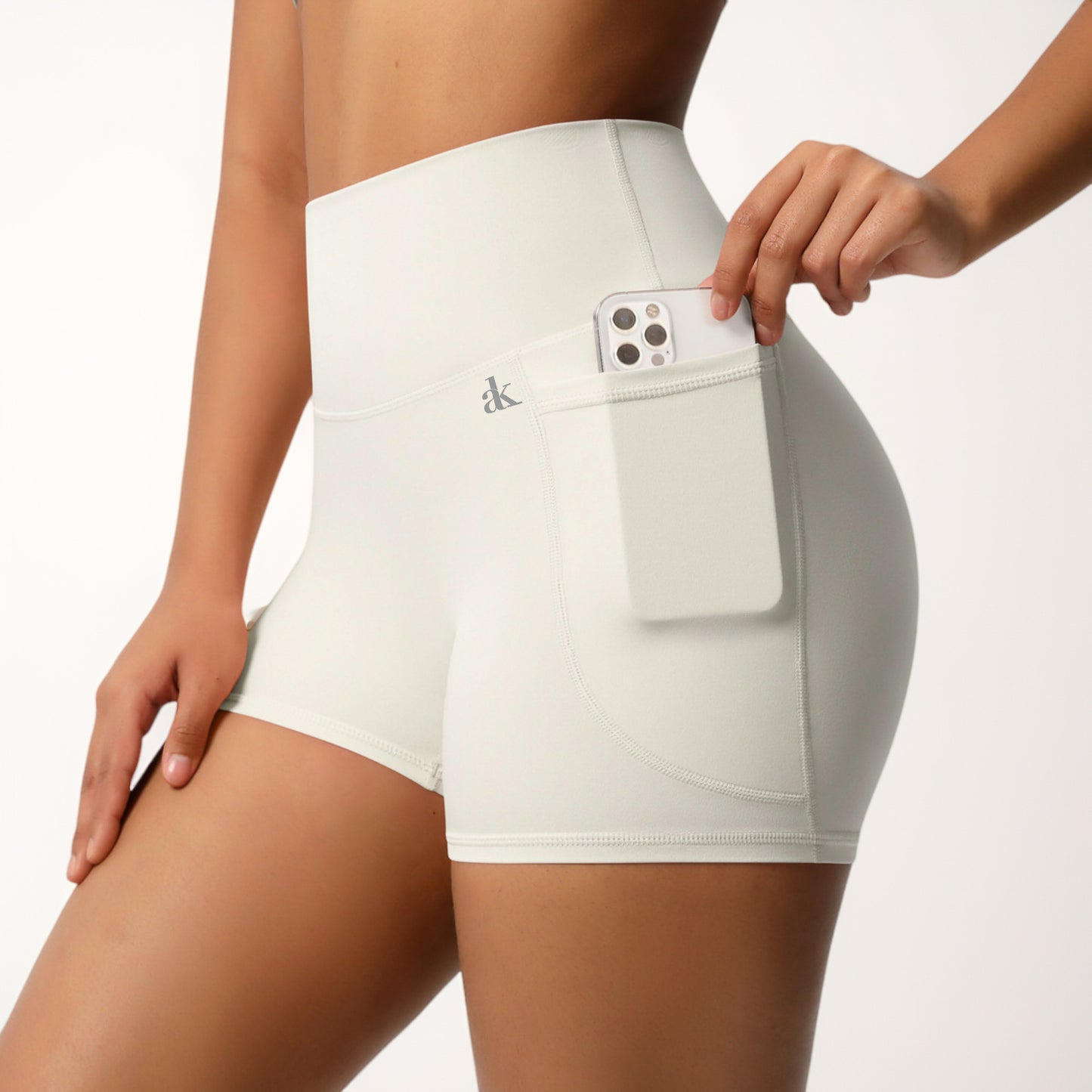 High Waist Active Shorts with Stretch Compression Fit Seamless Construction and Side Pocket Detail