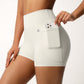High Waist Active Shorts with Stretch Compression Fit Seamless Construction and Side Pocket Detail