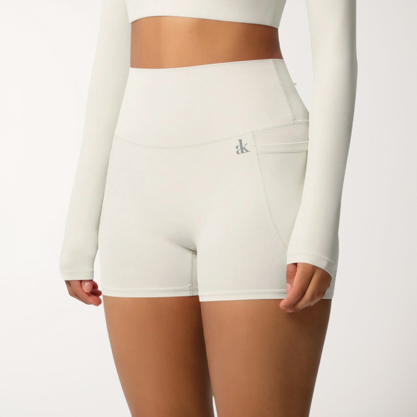 High Waist Active Shorts with Stretch Compression Fit Seamless Construction and Side Pocket Detail