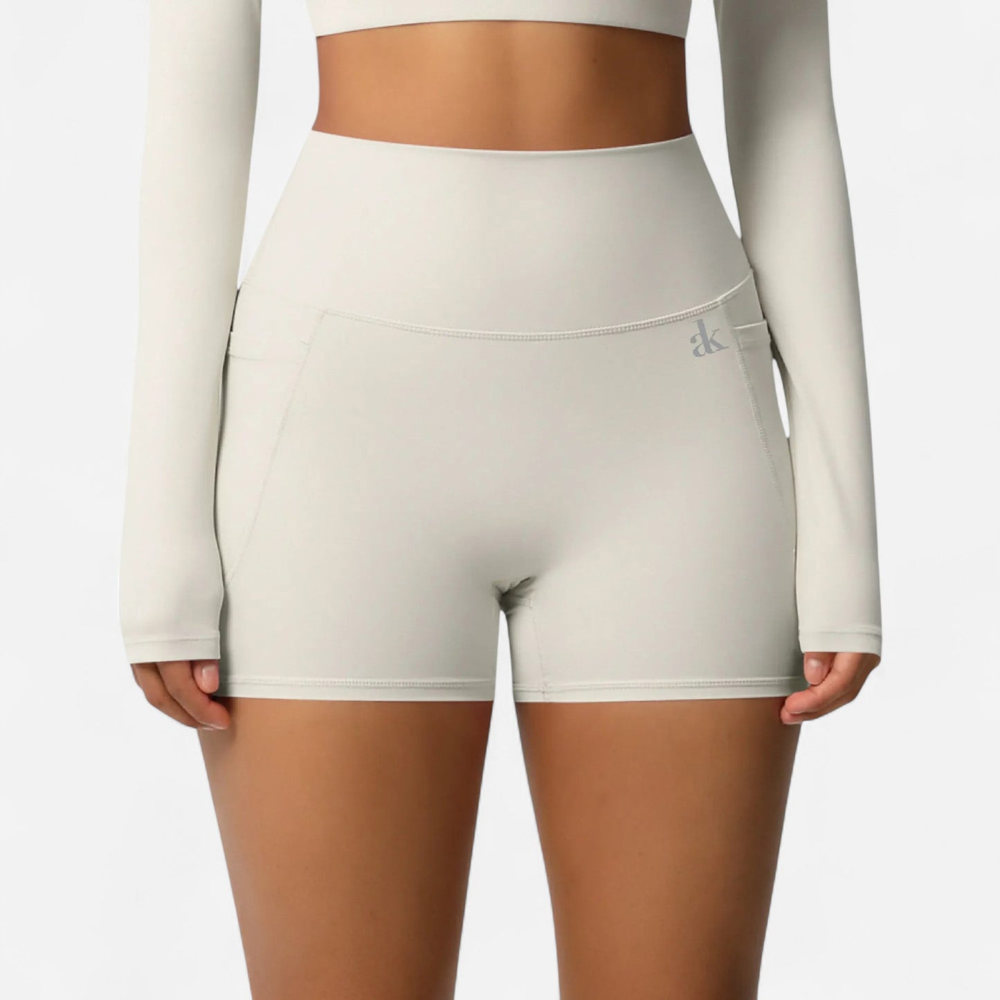 High Waist Active Shorts with Stretch Compression Fit Seamless Construction and Side Pocket Detail