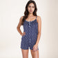 Floral Print Camisole Pajama Romper with Button Front and Lace Trim Detail