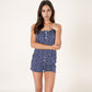 Floral Print Camisole Pajama Romper with Button Front and Lace Trim Detail