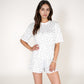 Tiny Rose Print Crew Neck Pajama Set with Short Sleeves and Ruffle Trim Shorts