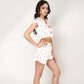 Heart Print Pajama Set with Short Sleeve Cropped Top and Bow Accents with Matching Elastic Waist Shorts