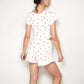 Heart Print Pajama Set with Short Sleeve Cropped Top and Bow Accents with Matching Elastic Waist Shorts