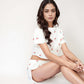 Cherry Print Pajama Set with Cropped Short Sleeve Top and High Waist Relaxed Fit Lounge Shorts