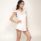 Floral Print Flutter Sleeve Pajama Set with Bow Front Detail and Ruffle Trim Lounge Shorts