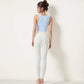 Zip-Up Cropped Athletic Tank Top with Built-In Bra and Contoured Seam Design
