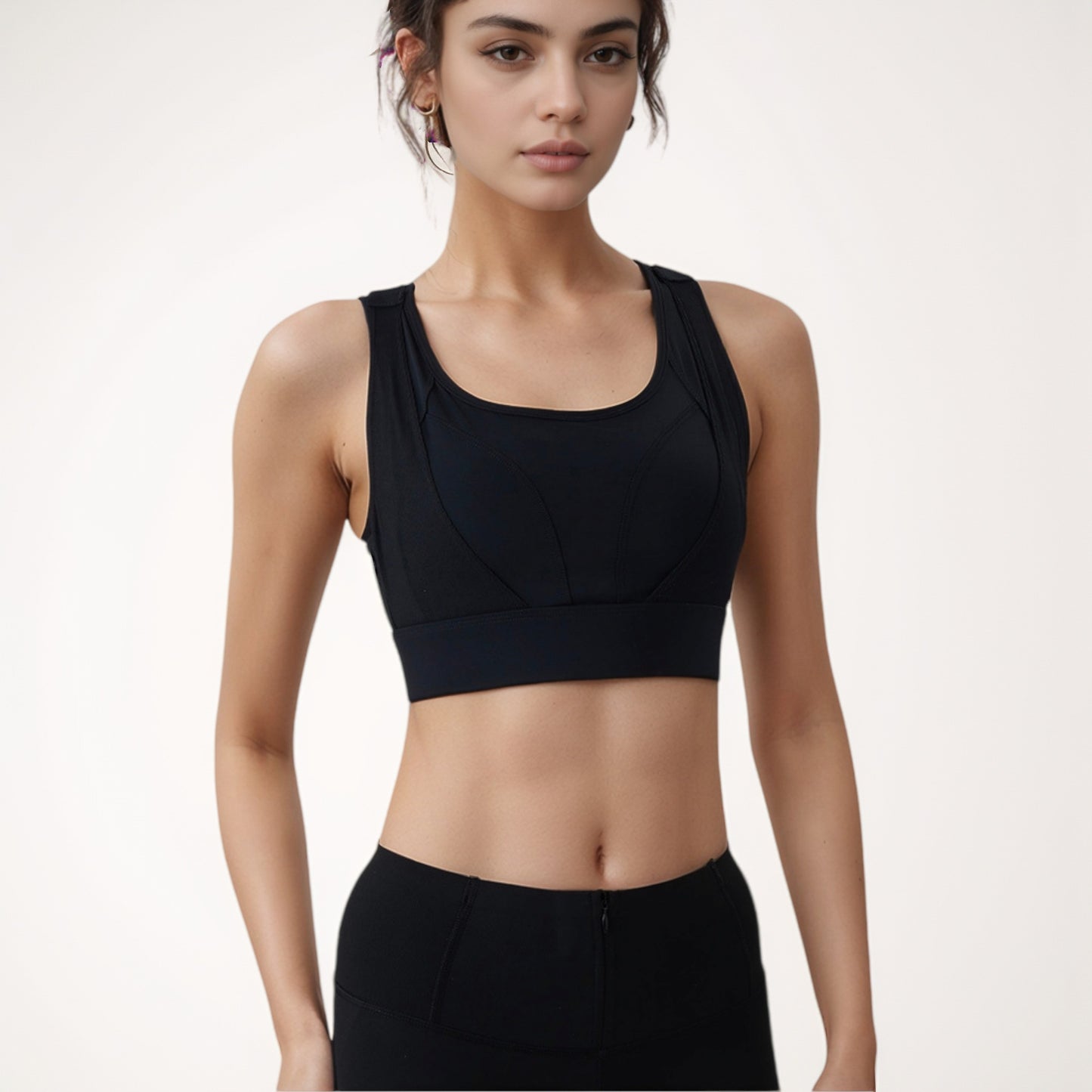 High Support Athletic Sports Bra with Scoop Neck and Wide Adjustable Straps