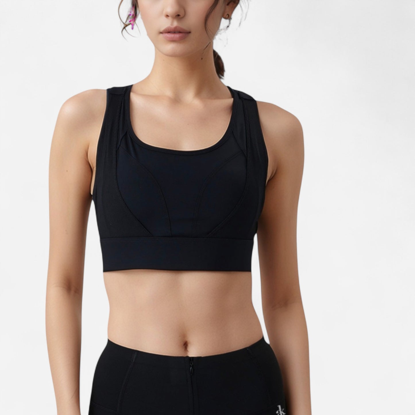 High Support Athletic Sports Bra with Scoop Neck and Wide Adjustable Straps