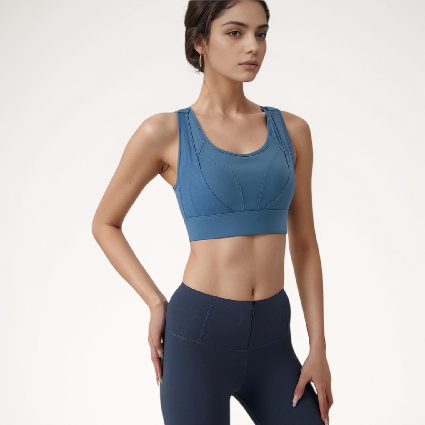 High Support Athletic Sports Bra with Scoop Neck and Wide Adjustable Straps