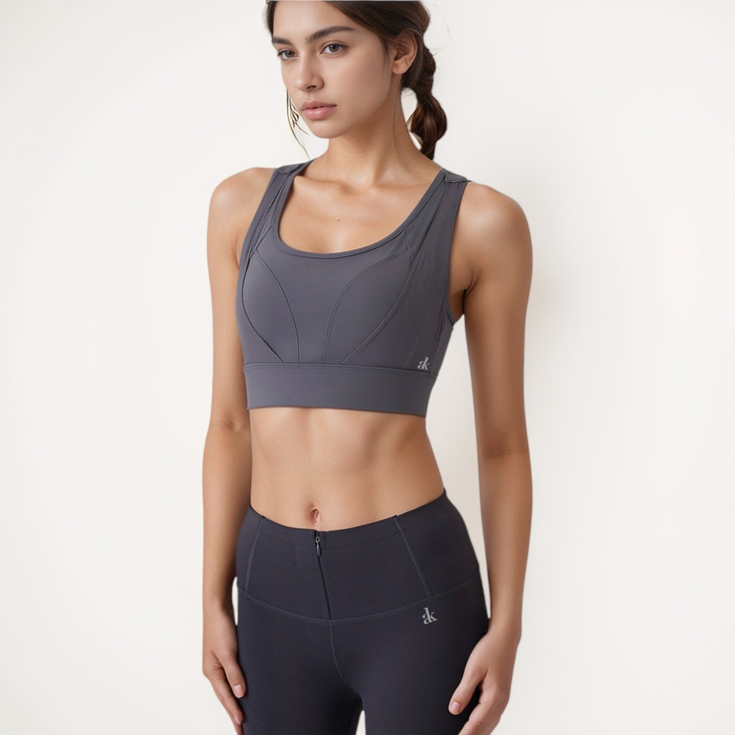 High Support Athletic Sports Bra with Scoop Neck and Wide Adjustable Straps