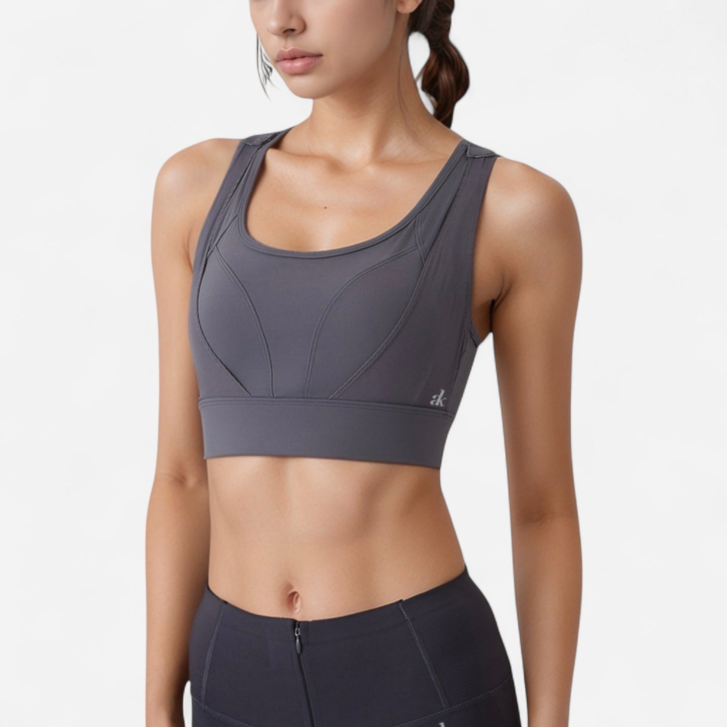 High Support Athletic Sports Bra with Scoop Neck and Wide Adjustable Straps