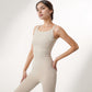 Square Neck Cropped Sports Tank Top with Wide Shoulder Straps and Smooth Seamless Finish