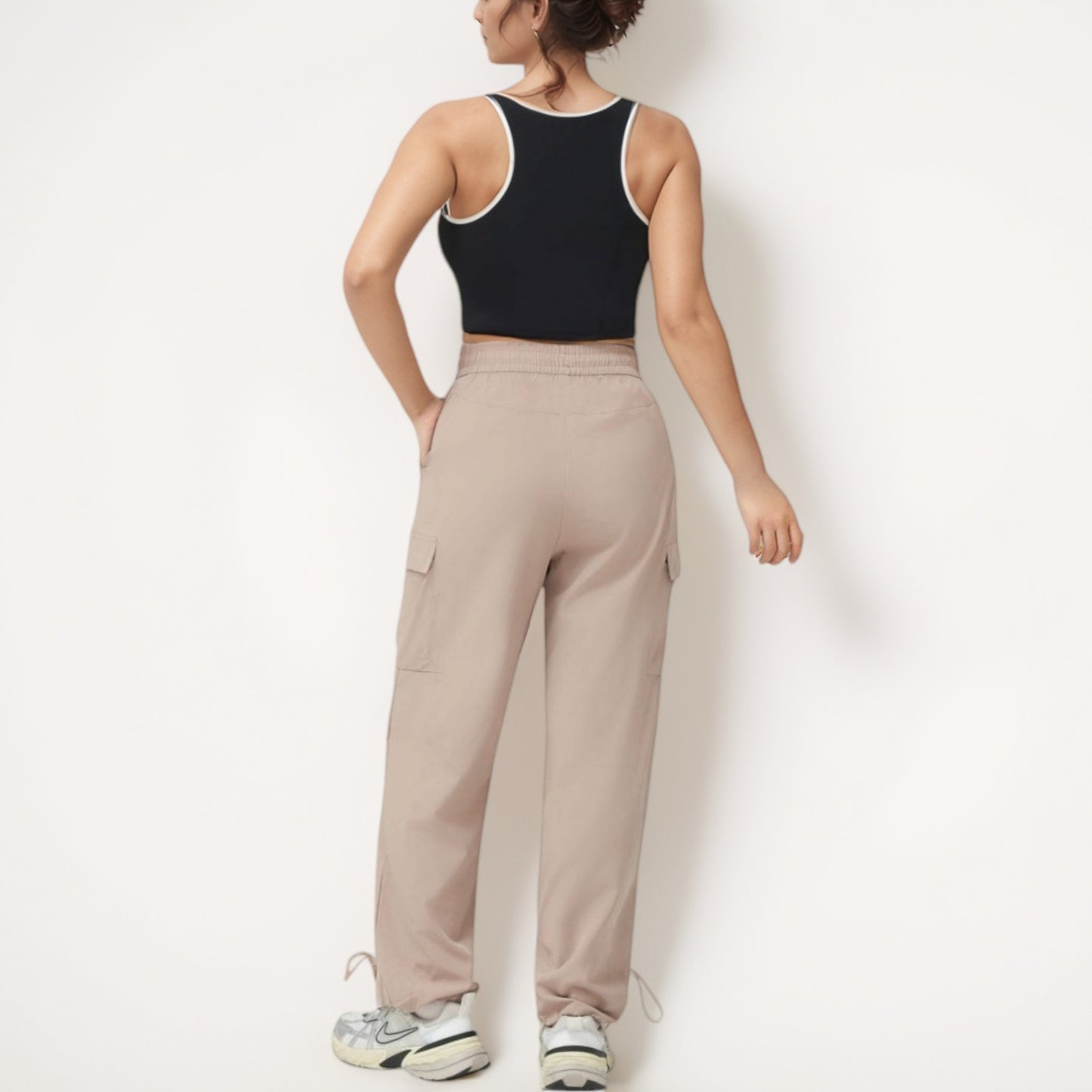Cropped Tank Top with Contrast Trim and Lace-Up Front Detail