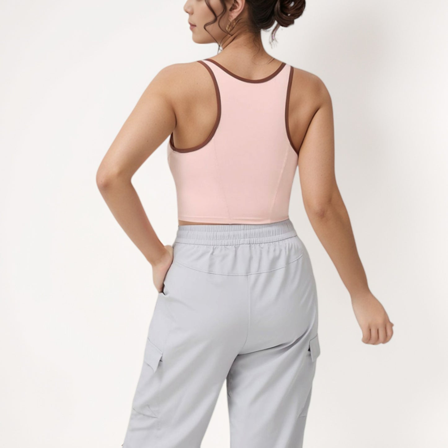 Cropped Tank Top with Contrast Trim and Lace-Up Front Detail
