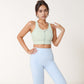 Front Zip Crop Sports Bra with Scoop Neckline and Wide Shoulder Straps for Medium Support