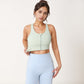 Front Zip Crop Sports Bra with Scoop Neckline and Wide Shoulder Straps for Medium Support