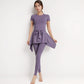Full-Length Leggings with Attached Tie-Front Skirt Overlay for Active and Casual Looks
