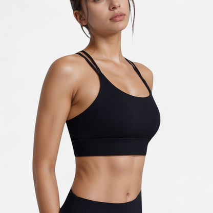 Strappy Sports Bra with Scoop Neckline and Double Strap Detail for Flexible Low to Medium Impact Support