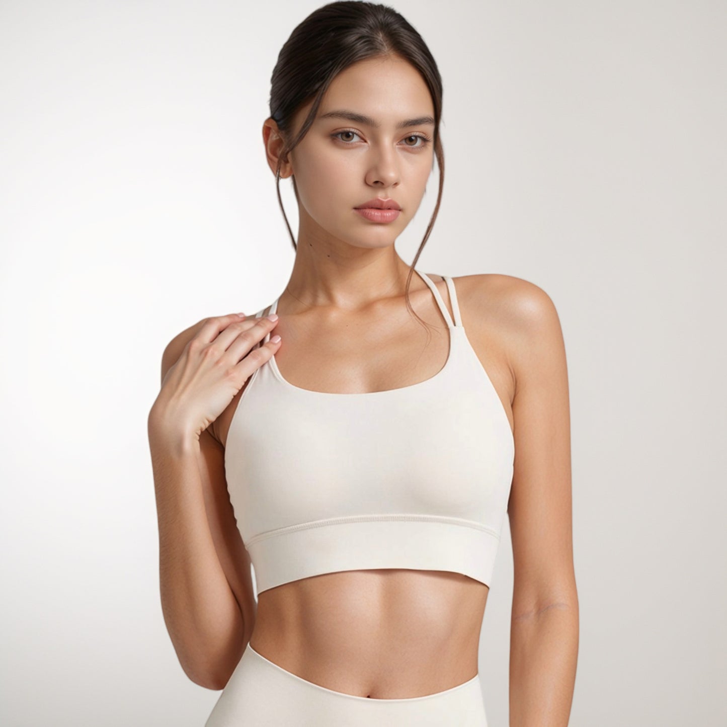 Strappy Sports Bra with Scoop Neckline and Double Strap Detail for Flexible Low to Medium Impact Support