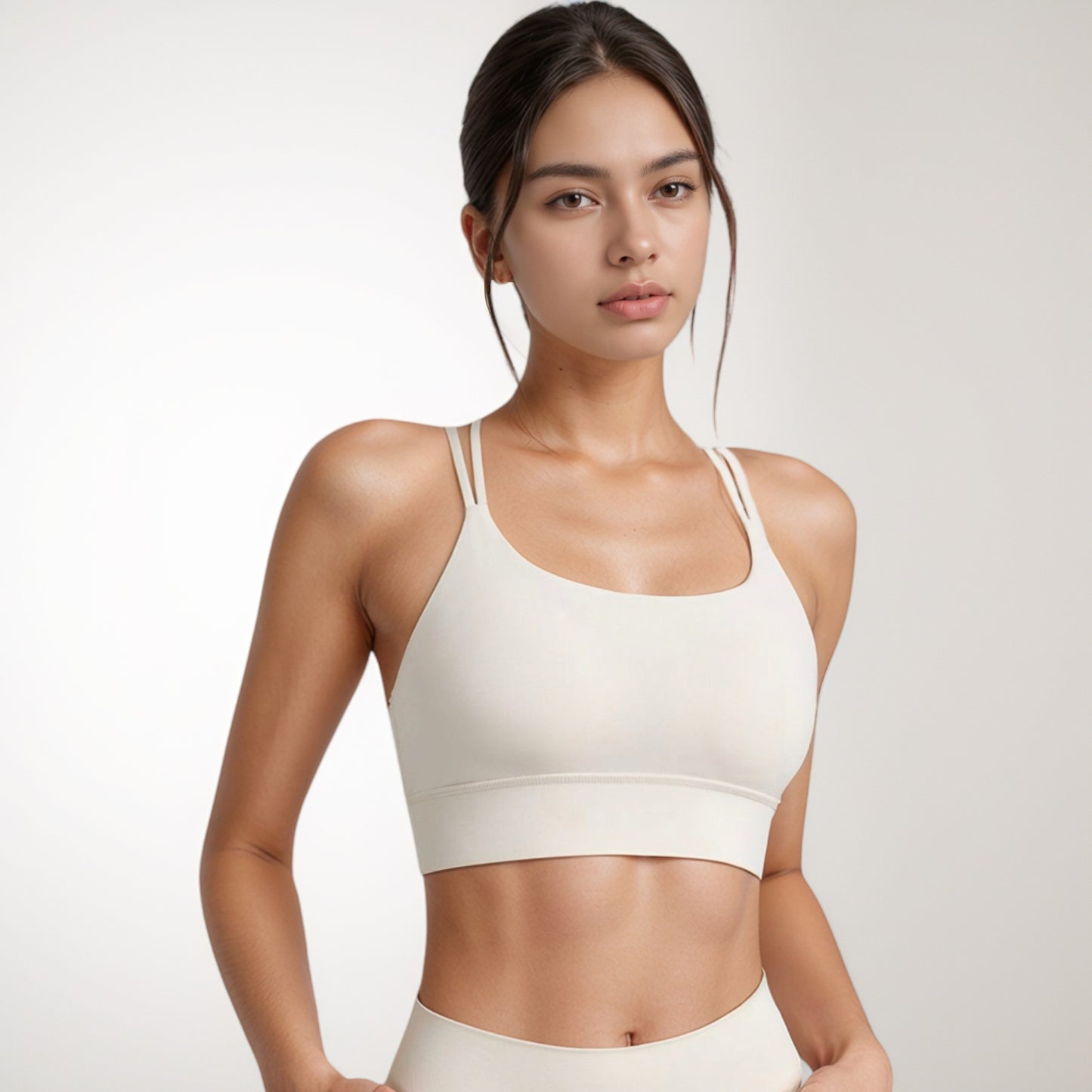 Strappy Sports Bra with Scoop Neckline and Double Strap Detail for Flexible Low to Medium Impact Support