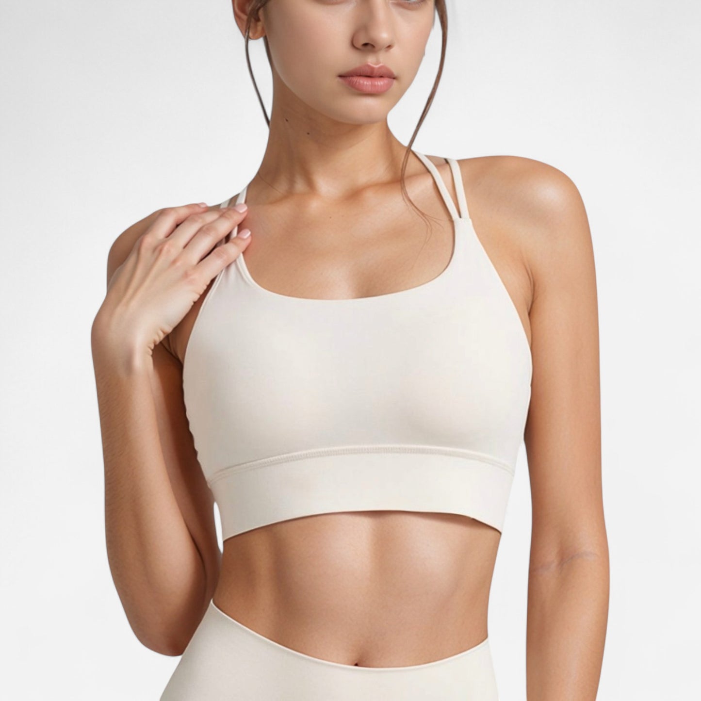 Strappy Sports Bra with Scoop Neckline and Double Strap Detail for Flexible Low to Medium Impact Support